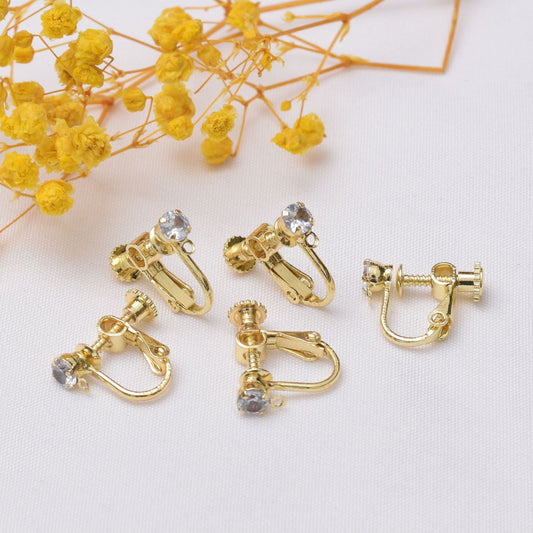 10PCS 14K 18K Gold Filled Zircon Screw Clip-On Earring Converter Findings Components Pads Diamond White Gold Rose Gold Silver Clip-On Earrings Doki Decor   