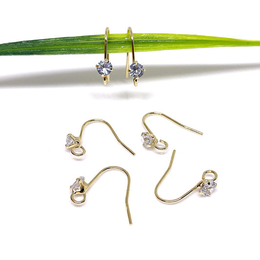 50PCS 14K Gold Filled Earring Hooks Zircon Rhinestone Diamond With Loop Fish Earwire White Gold Rose Gold For Jewelry Making Earrings Hooks Doki Decor   