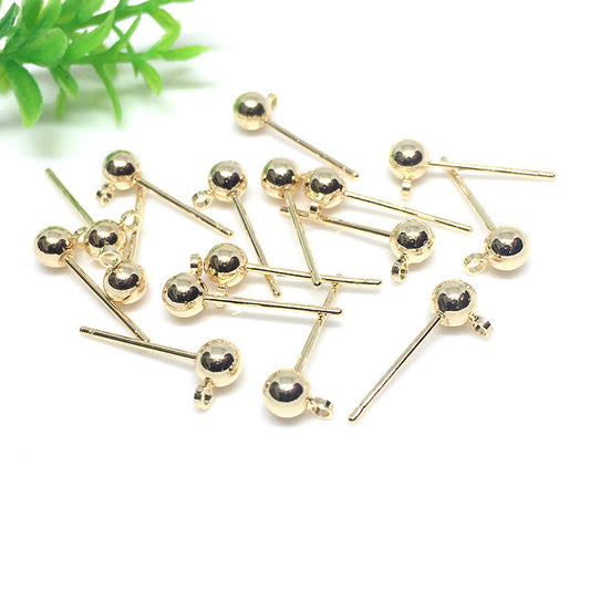 50PCS 18K Gold Filled Earrings Studs Ball Bead With Loop 3mm 4mm 5mm White Gold Rose Gold Earring Posts Blank Jewelry Accessories Earrings Studs Doki Decor   