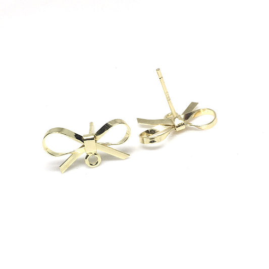 20PCS 14K Gold Filled S925 Earrings Studs Bow Tie With Loop White Gold Earring Posts Blank Jewelry Components Earrings Studs Doki Decor   