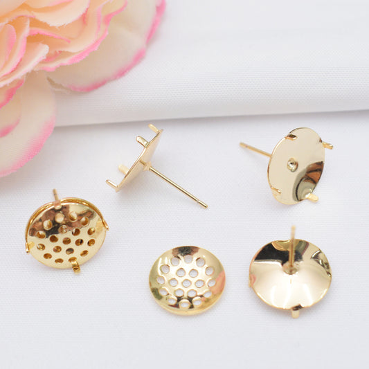 10PCS 14K Gold Filled Earrings Studs Flat Round Tray Multiple Holes White Gold Earring Posts Blank Jewelry Findings Earrings Studs Doki Decor   