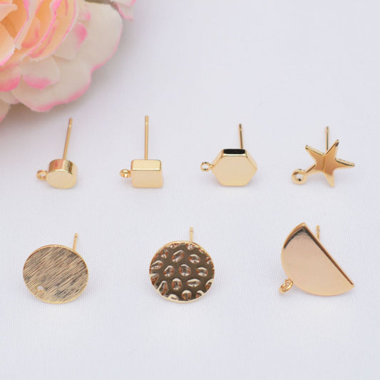 50PCS 14K Gold Filled Earrings Studs Round Square Star Semicircle With Loop White Gold Earring Posts Blank Jewelry Findings Earrings Studs Doki Decor   