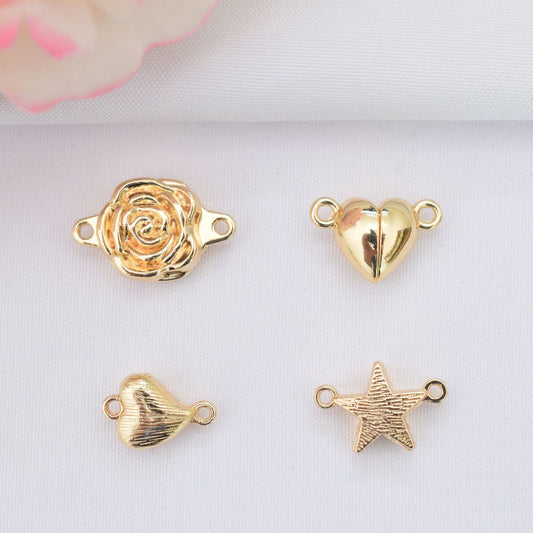 10PCS 14K Gold Filled Magnet Clasps Heart Rose Star White Gold Silver For Jewelry Making Finding Kits Repair Clasps Doki Decor   