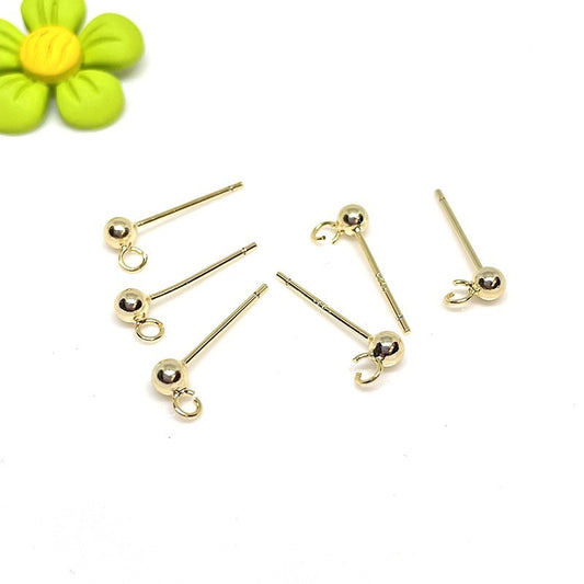 10PCS 14K Gold Filled S925 Earrings Studs Ball Bead With Loop White Gold Silver Earring Posts Blank Jewelry Findings Earrings Studs Doki Decor   