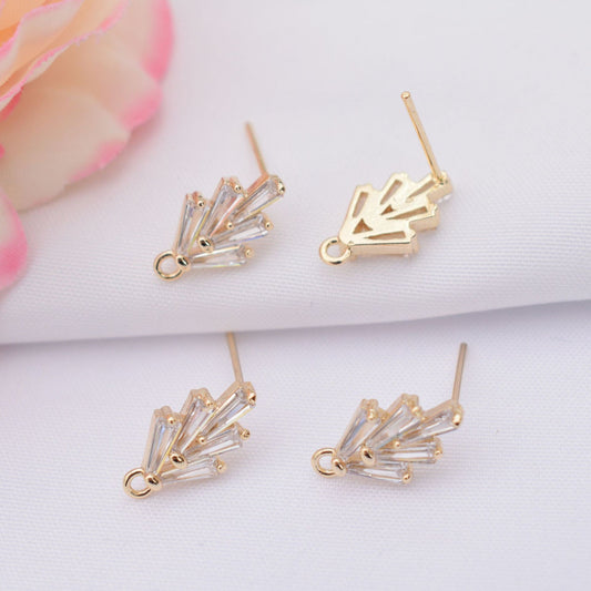 10PCS 14K Gold Filled S925 Earrings Studs Iceberg With Loop Rhinestone White Gold Earring Posts Blank For Jewelry Supplies Earrings Studs Doki Decor   