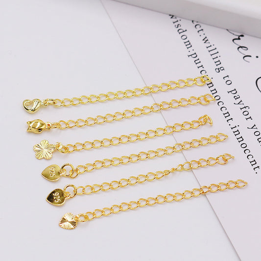 50PCS 18K Gold Filled Chain Extenders Waterdrop Star Heart Rose Leaf S925 Necklace Bracelet Chains White Gold For Jewelry Making Kit Chains Doki Decor   