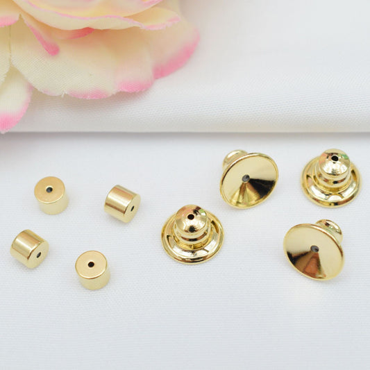 10PCS 18K Gold Filled Earring Backs Hat Cylinder Ear Stoppers White Gold Rose Gold Silver Replacement For Jewelry Making DIY Earrings Backs Doki Decor   