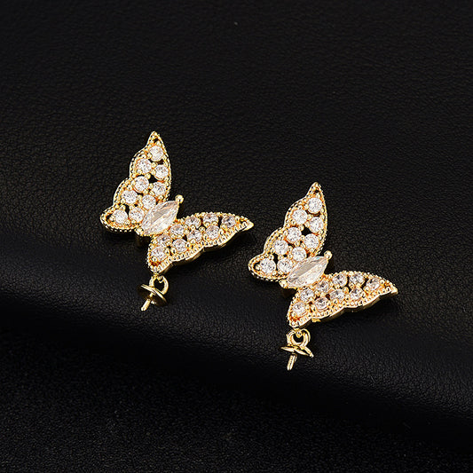1 Pair 18K Gold Filled Earring Studs Pendants Butterfly Rhinestone With Tray Dangle Charms Jewelry Making Findings Supplies Earrings Studs Doki Decor   