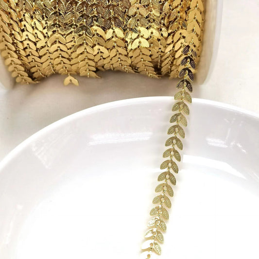 6.56 Feet/2M 18K Gold Filled Leaf Leaves Chain Necklace Bracelet Chains Roll For Jewelry Making Kit Chains Doki Decor   