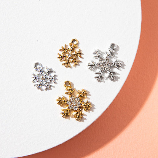 10PCS 18K Gold Filled Pendants Snowflakes Rhinestone White Gold Jewelry Making Findings Supplies Pendants Doki Decor   