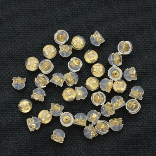50PCS 18K Gold Filled Silicone Earring Backs Hamburger Ear Stoppers White Gold Rose Gold Silver Replacement For Jewelry Making DIY Earrings Backs Doki Decor 18K Gold  