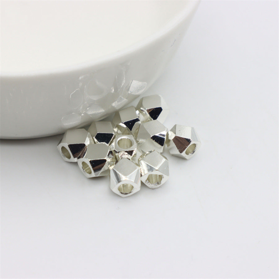 100PCS 18K Gold Filled Spacer Beads Irregular Diamond Silver Rose Gold Large Hole For Jewelry Making Finding Kits Beads Doki Decor Silver 2.5mm 