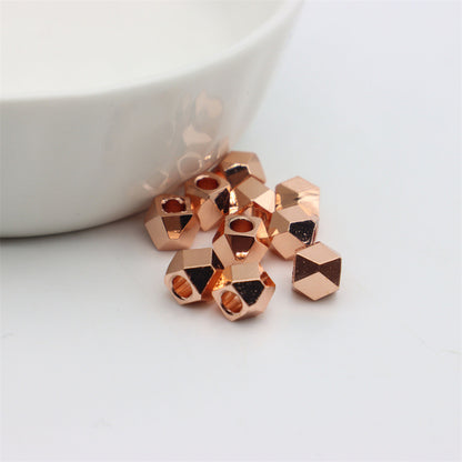 100PCS 18K Gold Filled Spacer Beads Irregular Diamond Silver Rose Gold Large Hole For Jewelry Making Finding Kits Beads Doki Decor Rose Gold 2.5mm 