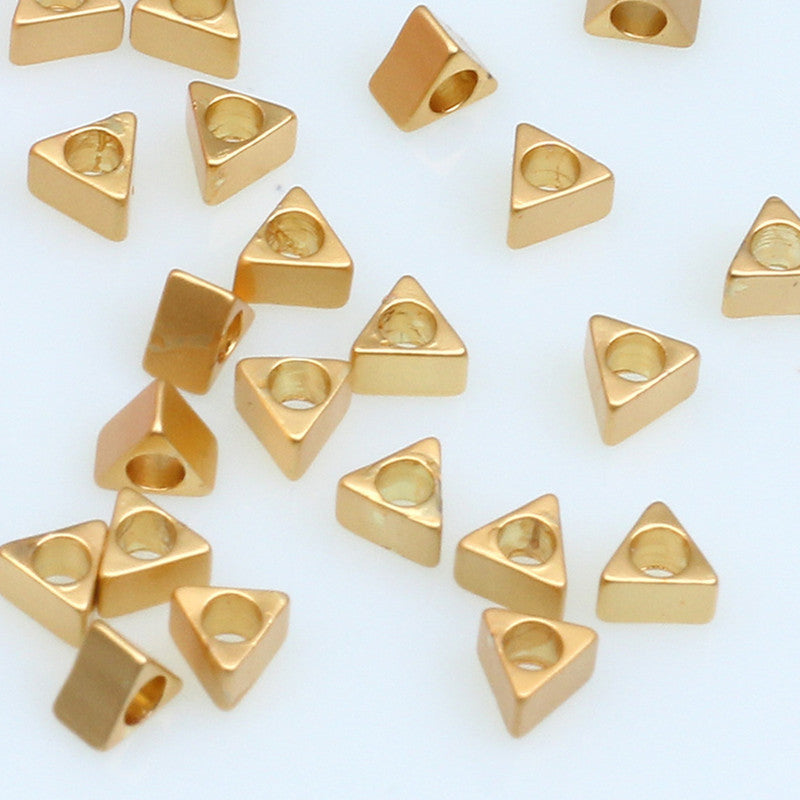 100PCS 18K Gold Filled Spacer Beads Triangle Silver Rose Gold Large Hole For Jewelry Making Finding Kits Beads Doki Decor 18K Gold  