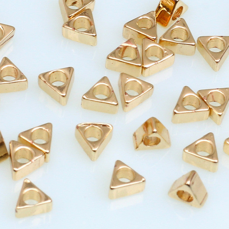 100PCS 18K Gold Filled Spacer Beads Triangle Silver Rose Gold Large Hole For Jewelry Making Finding Kits Beads Doki Decor 14K Gold  