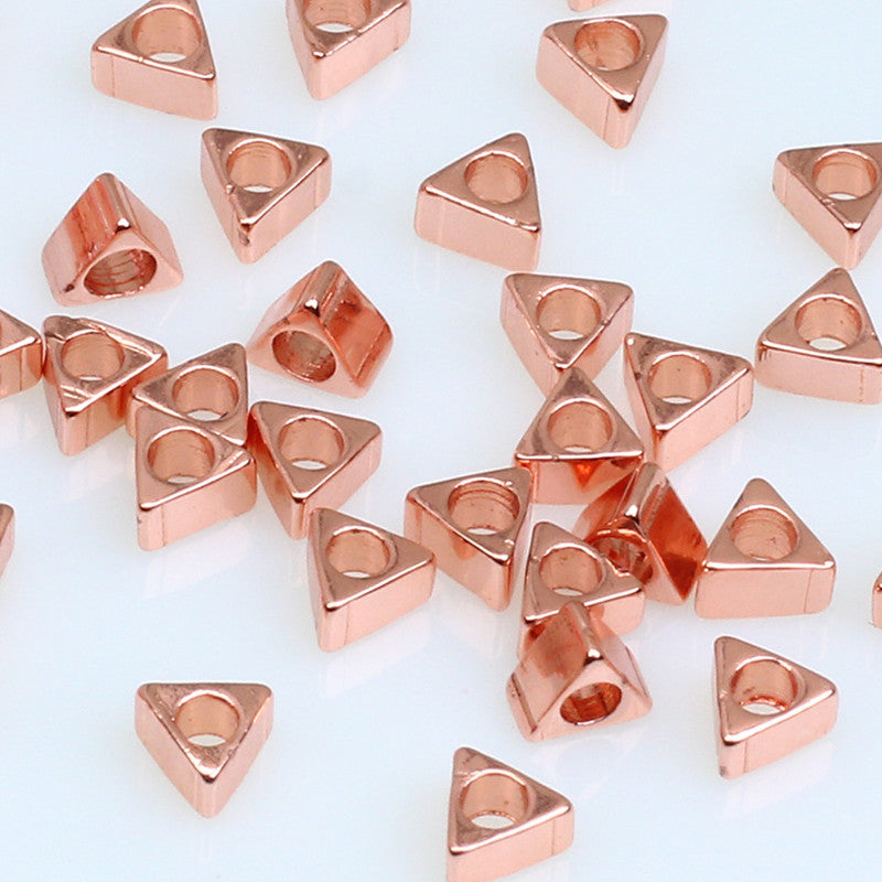 100PCS 18K Gold Filled Spacer Beads Triangle Silver Rose Gold Large Hole For Jewelry Making Finding Kits Beads Doki Decor Rose Gold  
