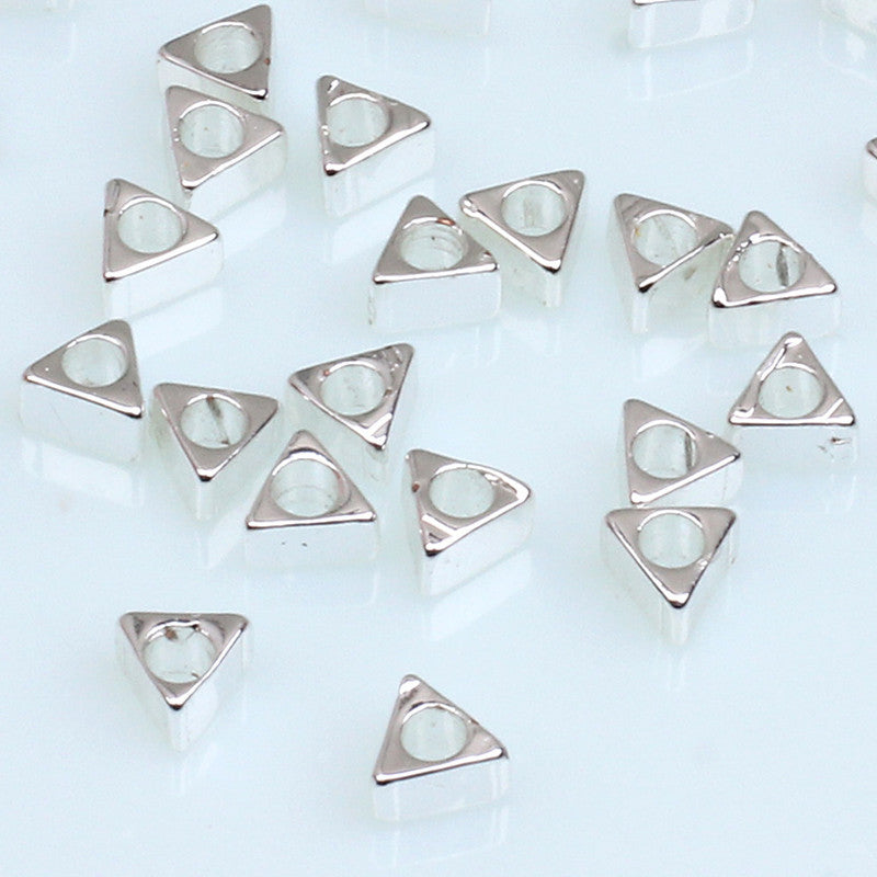 100PCS 18K Gold Filled Spacer Beads Triangle Silver Rose Gold Large Hole For Jewelry Making Finding Kits Beads Doki Decor Silver  