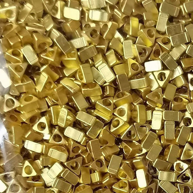 100PCS 18K Gold Filled Spacer Beads Triangle Silver Rose Gold Large Hole For Jewelry Making Finding Kits Beads Doki Decor Placer Gold  