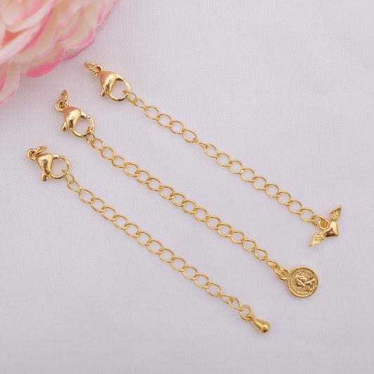 10PCS 24K Gold Filled Extend Chains Extenders With Lobster Claw Clasps Waterdrop Portrait Heart For Jewelry Making Finding Kits Repair Chains Doki Decor   