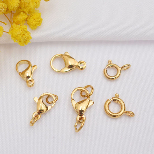 20PCS 24K Gold Filled Lobster Claw Clasps Spring Clasps With Loop For Jewelry Making Finding Kits Repair Clasps Doki Decor   