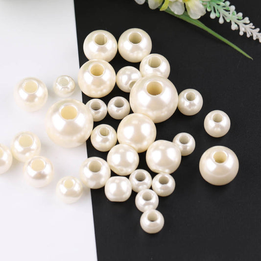 50PCS ABS Plastic Pearls Round Large Hole Spacer Beads For Jewelry Making Wholesale Pearls Doki Decor   