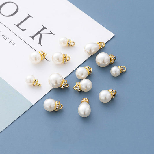 100PCS ABS Plastic Pearls Round Waterdrop With Silver Golden Loop Rhinestone For Jewelry Making Wholesale Pearls Doki Decor   