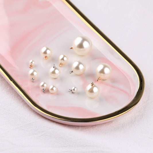 100PCS ABS Plastic Pearls Round With Loop Silver Golden For Jewelry Making Wholesale Pearls Doki Decor   