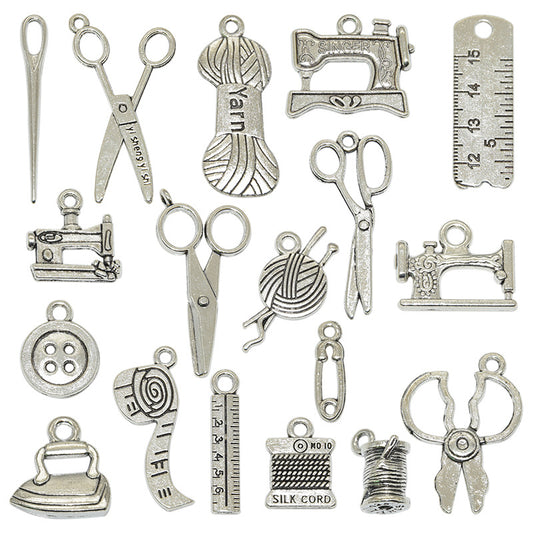 36PCS Alloy Pendants Tailoring Tools Sewing Machine Scissors Ruler Jewelry Making Findings Supplies DIY Pendants Doki Decor   