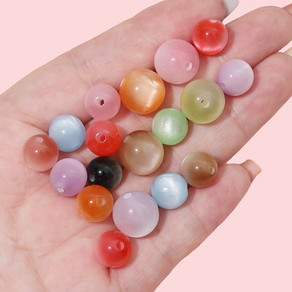 20PCS Natural Resin Cat Eye Stone Gemstone Spacer Beads 8mm 10mm 12mm Large Hole Charms For Jewelry Making DIY Beads Doki Decor   