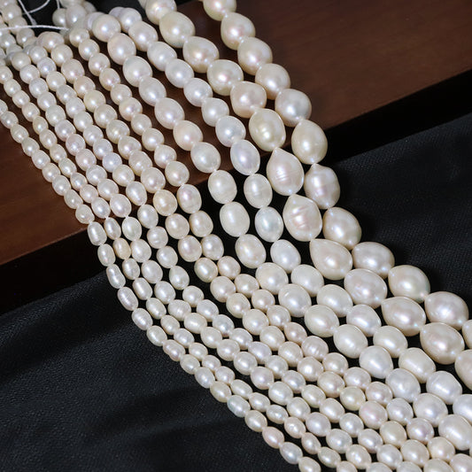 2 Chains Natural Freshwater Pearls Oval 3mm-12mm With Hole Luxury For Jewelry Making Pearls Doki Decor   
