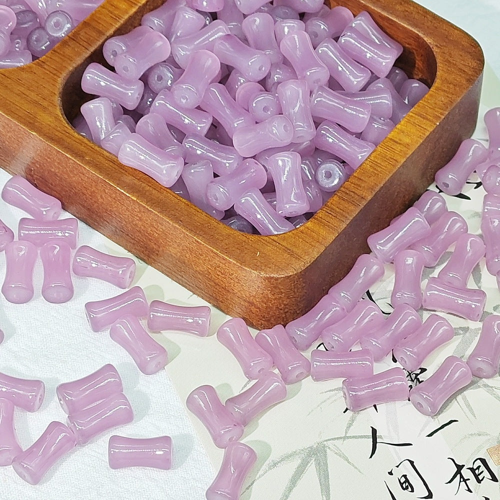 50PCS Natural Glass Bamboo Tube Spacer Beads Large Hole Charms For Jewelry Making DIY Beads Doki Decor 17  