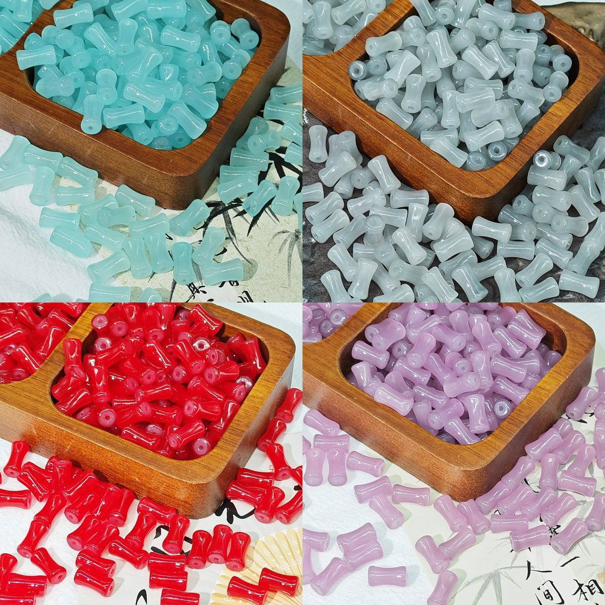 50PCS Natural Glass Bamboo Tube Spacer Beads Large Hole Charms For Jewelry Making DIY Beads Doki Decor   