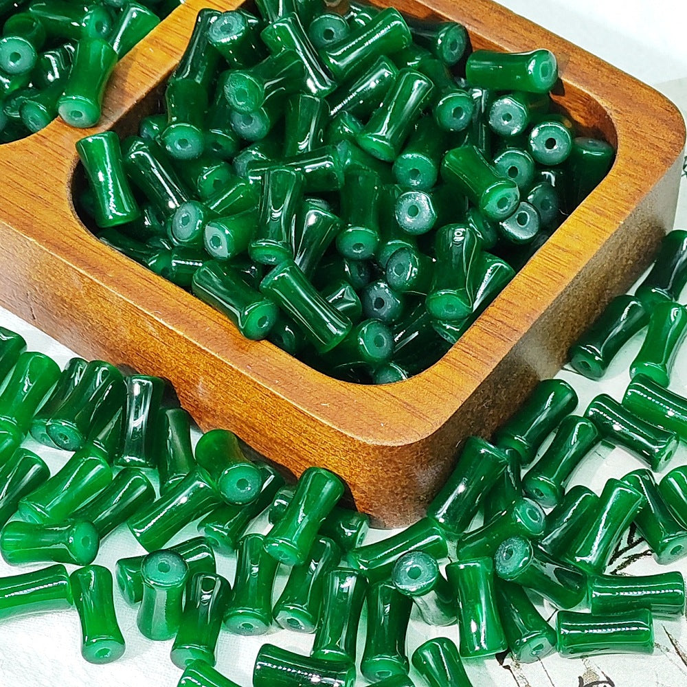 50PCS Natural Glass Bamboo Tube Spacer Beads Large Hole Charms For Jewelry Making DIY Beads Doki Decor 5  