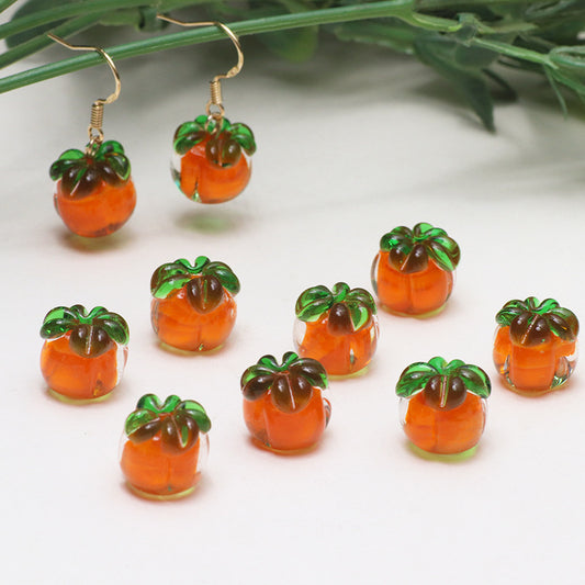 10PCS Natural Glaze Spacer Beads Pendants Persimmon Glass Transparent With Hole For Jewelry Making Finding Kits Beads Doki Decor   