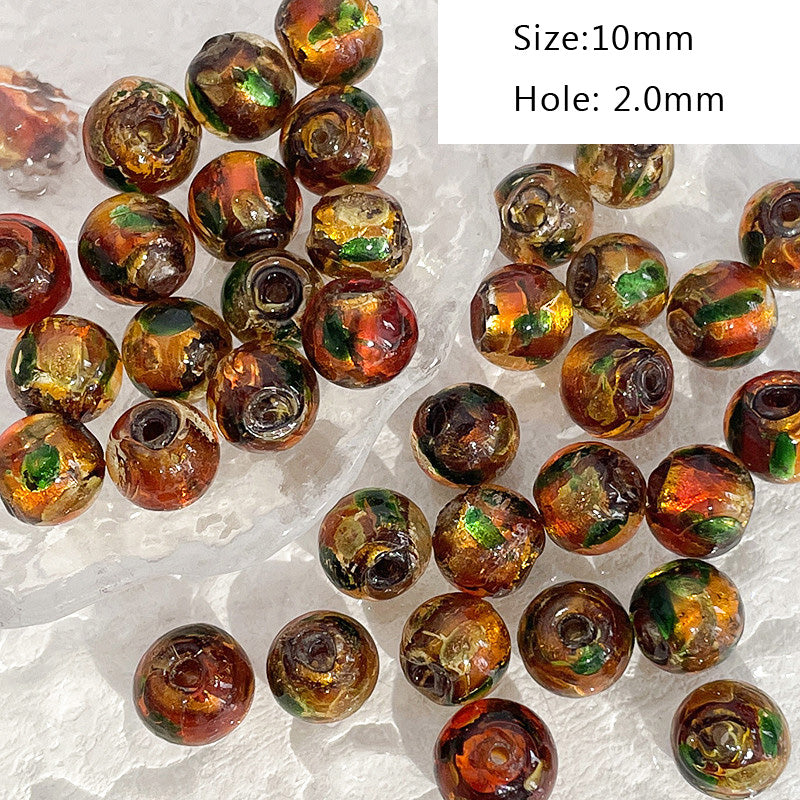 10PCS Natural Glaze Spacer Beads Ball Gold Foil Glass Transparent Large Hole For Jewelry Making Finding Kits Beads Doki Decor 4  