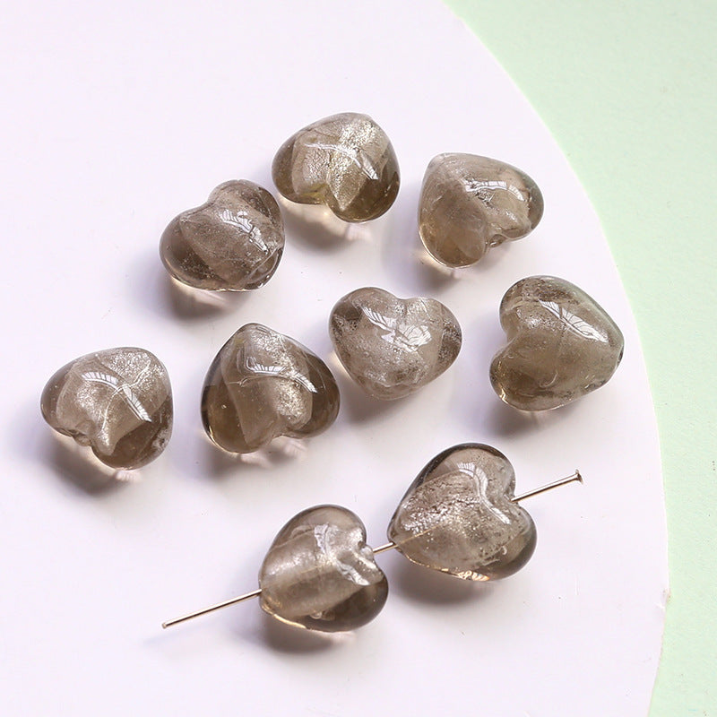 10PCS Natural Glaze Spacer Beads Heart Glass Transparent Large Hole For Jewelry Making Finding Kits Beads Doki Decor Gray  