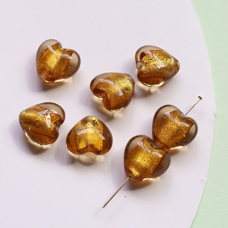 10PCS Natural Glaze Spacer Beads Heart Glass Transparent Large Hole For Jewelry Making Finding Kits Beads Doki Decor Brown  