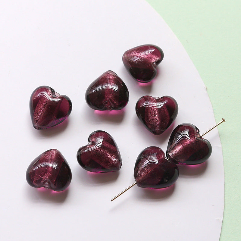 10PCS Natural Glaze Spacer Beads Heart Glass Transparent Large Hole For Jewelry Making Finding Kits Beads Doki Decor Purple  