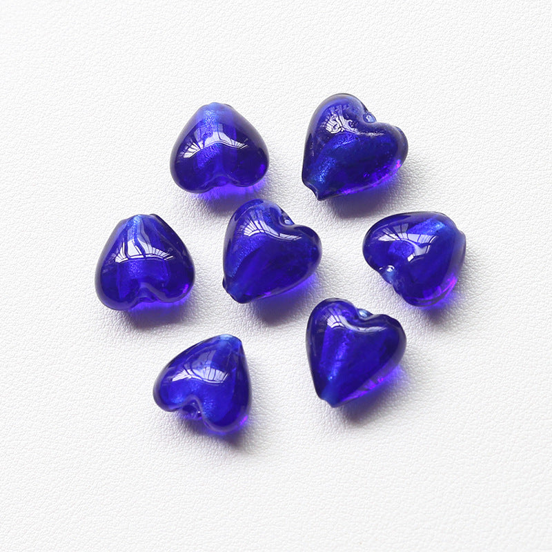 10PCS Natural Glaze Spacer Beads Heart Glass Transparent Large Hole For Jewelry Making Finding Kits Beads Doki Decor Sapphire  