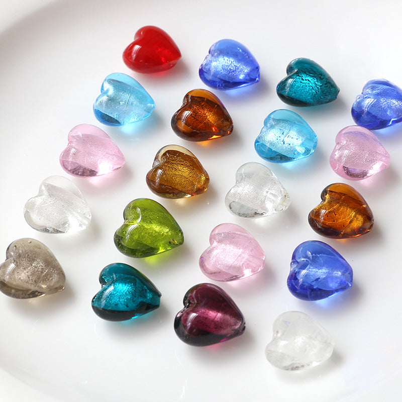 10PCS Natural Glaze Spacer Beads Heart Glass Transparent Large Hole For Jewelry Making Finding Kits Beads Doki Decor   