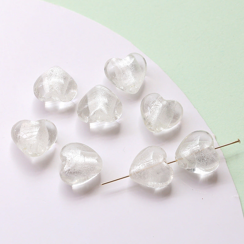 10PCS Natural Glaze Spacer Beads Heart Glass Transparent Large Hole For Jewelry Making Finding Kits Beads Doki Decor White  
