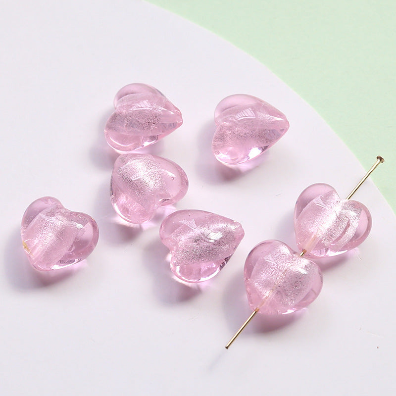 10PCS Natural Glaze Spacer Beads Heart Glass Transparent Large Hole For Jewelry Making Finding Kits Beads Doki Decor Pink  