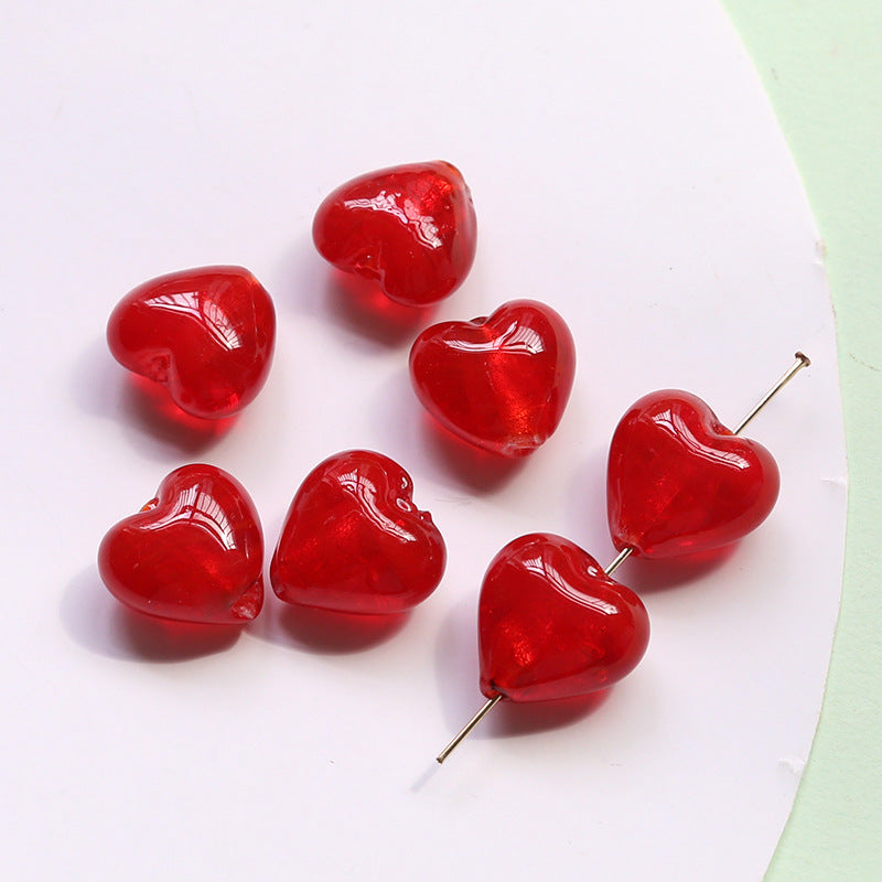 10PCS Natural Glaze Spacer Beads Heart Glass Transparent Large Hole For Jewelry Making Finding Kits Beads Doki Decor Red  