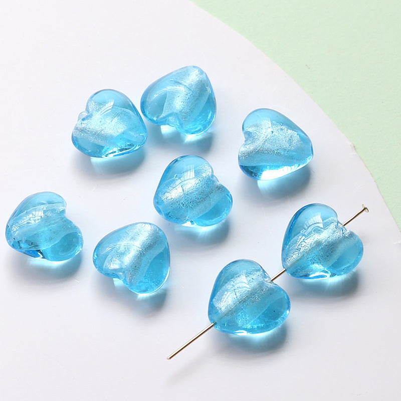 10PCS Natural Glaze Spacer Beads Heart Glass Transparent Large Hole For Jewelry Making Finding Kits Beads Doki Decor Light Blue  