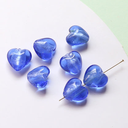10PCS Natural Glaze Spacer Beads Heart Glass Transparent Large Hole For Jewelry Making Finding Kits Beads Doki Decor Dark Blue  