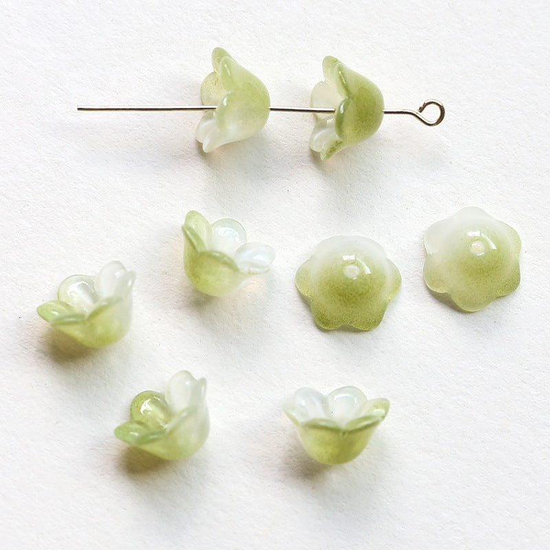 10PCS Natural Glaze Spacer Beads Pearls Tray Flower Glass With Hole For Jewelry Making Finding Kits Beads Doki Decor Green  
