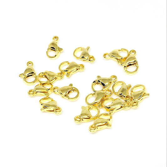 100PCS Stainless Steel 18K Gold Filled Lobster Claw Clasps With Loop For Jewelry Making Finding Kits Repair Clasps Doki Decor 18K Gold 9mm 